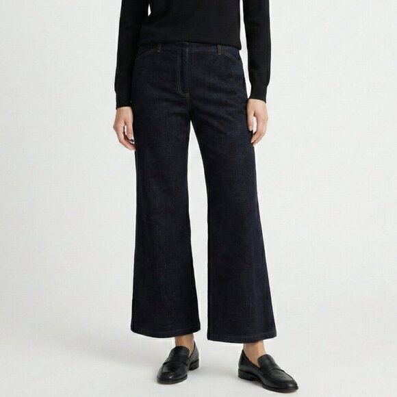 Theory Pants - Theory Sueded Dark Wash Bootcut Jeans Wide Leg Size 10